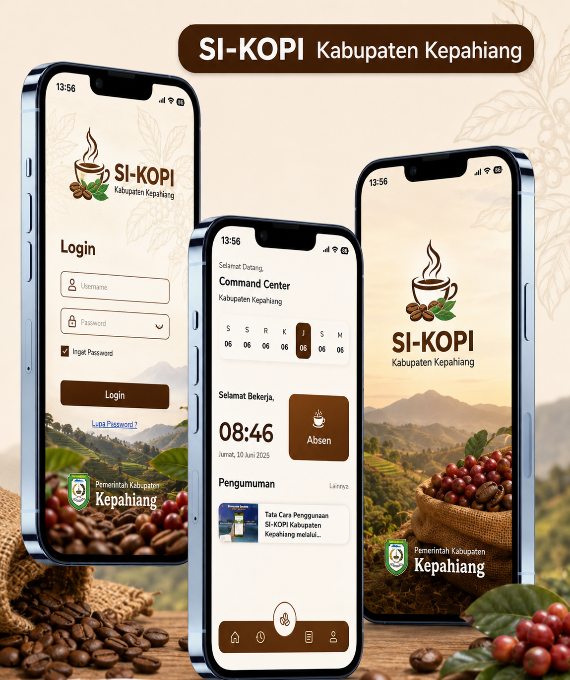 Ilustrasi secangkir kopi dan kebun kopi Kepahiang